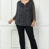3/4 Flare Sleeve Cutout Neck Bubble Blouse in Black - Plus