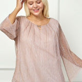 3/4 Flare Sleeve Cutout Neck Bubble Blouse - Pink - Plus