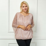 3/4 Flare Sleeve Cutout Neck Bubble Blouse - Pink - Plus