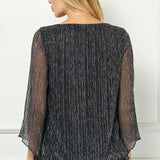 3/4 Flare Sleeve Cutout Neck Bubble Blouse in Black