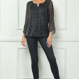 3/4 Flare Sleeve Cutout Neck Bubble Blouse in Black