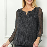 3/4 Flare Sleeve Cutout Neck Bubble Blouse in Black