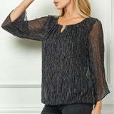 3/4 Flare Sleeve Cutout Neck Bubble Blouse in Black