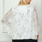 Elbow Sleeve Poncho Necklace Bubble Blouse - White - Plus