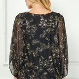 Elbow Sleeve Poncho Necklace Bubble Blouse - Black