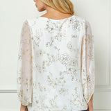 Elbow Sleeve Poncho Necklace Bubble Blouse - White