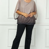 Elbow Sleeve Poncho Knot Back Bubble Blouse - Grey - Plus