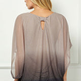 Elbow Sleeve Poncho Knot Back Bubble Blouse - Grey