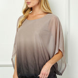 Elbow Sleeve Poncho Knot Back Bubble Blouse - Grey