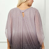 Elbow Sleeve Poncho Knot Back Bubble Blouse - Purple - Plus