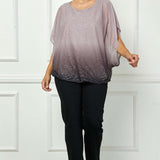 Elbow Sleeve Poncho Knot Back Bubble Blouse - Purple - Plus