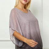Elbow Sleeve Poncho Knot Back Bubble Blouse - Purple - Plus