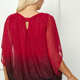 Elbow Sleeve Poncho Cutout Knot Back Bubble Blouse in Red - Plus