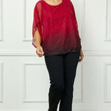 Elbow Sleeve Poncho Cutout Knot Back Bubble Blouse in Red - Plus