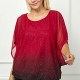 Elbow Sleeve Poncho Cutout Knot Back Bubble Blouse in Red - Plus