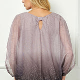Elbow Sleeve Poncho Knot Back Bubble Blouse - Purple