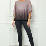 Elbow Sleeve Poncho Knot Back Bubble Blouse - Purple