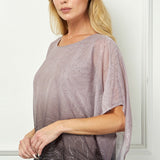 Elbow Sleeve Poncho Knot Back Bubble Blouse - Purple