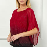Elbow Sleeve Poncho Cutout Knot Back Bubble Blouse in Red
