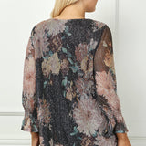 3/4 Ruffle Sleeve V-Neck Blouse - Black - Plus