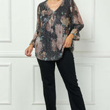 3/4 Ruffle Sleeve V-Neck Blouse - Black - Plus