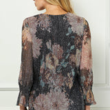 3/4 Ruffle Sleeve V-Neck Blouse - Black