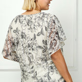 Flutter Sleeve Cutout Neck Blouse in Taupe/Black - Plus