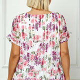 Step Sleeve Cutout Trim Bubble Blouse in Pink - Plus