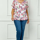 Step Sleeve Cutout Trim Bubble Blouse in Pink - Plus