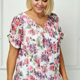 Step Sleeve Cutout Trim Bubble Blouse in Pink - Plus