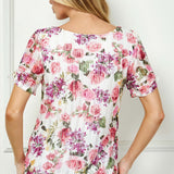 Step Sleeve Cutout Trim Bubble Blouse in Pink