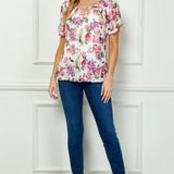 Step Sleeve Cutout Trim Bubble Blouse in Pink