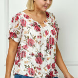 Step Sleeve Cutout Neck Ring Trim Bubble Blouse in Ivory - Plus