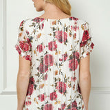 Step Sleeve Cutout Neck Ring Trim Bubble Blouse in Ivory