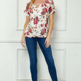 Step Sleeve Cutout Neck Ring Trim Bubble Blouse in Ivory