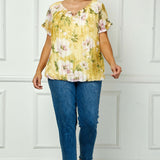 Step Sleeve Cutout Trim Bubble Blouse in Yellow - Plus