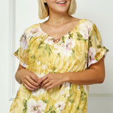 Step Sleeve Cutout Trim Bubble Blouse in Yellow - Plus