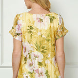 Step Sleeve Cutout Trim Bubble Blouse in Yellow