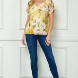 Step Sleeve Cutout Trim Bubble Blouse in Yellow