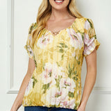 Step Sleeve Cutout Trim Bubble Blouse in Yellow
