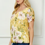 Step Sleeve Cutout Trim Bubble Blouse in Yellow