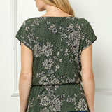 Boat Neck Peplum Blouse in Olive/Black/Tan