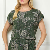 Boat Neck Peplum Blouse in Olive/Black/Tan