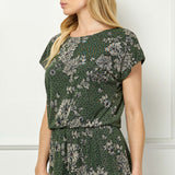 Boat Neck Peplum Blouse in Olive/Black/Tan