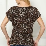 Boat Neck Peplum Blouse in Tan/Brown