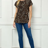 Boat Neck Peplum Blouse in Tan/Brown