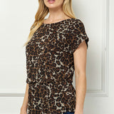 Boat Neck Peplum Blouse in Tan/Brown