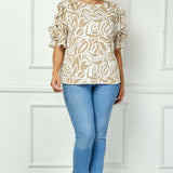 Ruffle Cold Shoulder Scoop Neck Blouse - Plus - Beige