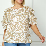 Ruffle Cold Shoulder Scoop Neck Blouse - Plus - Beige