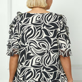 Ruffle Cold Shoulder Boat Neck Blouse in Cream/Black - Plus